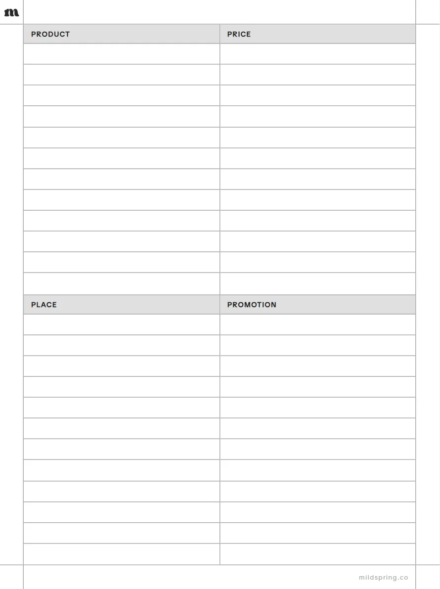 4P Marketing Mix template page preview