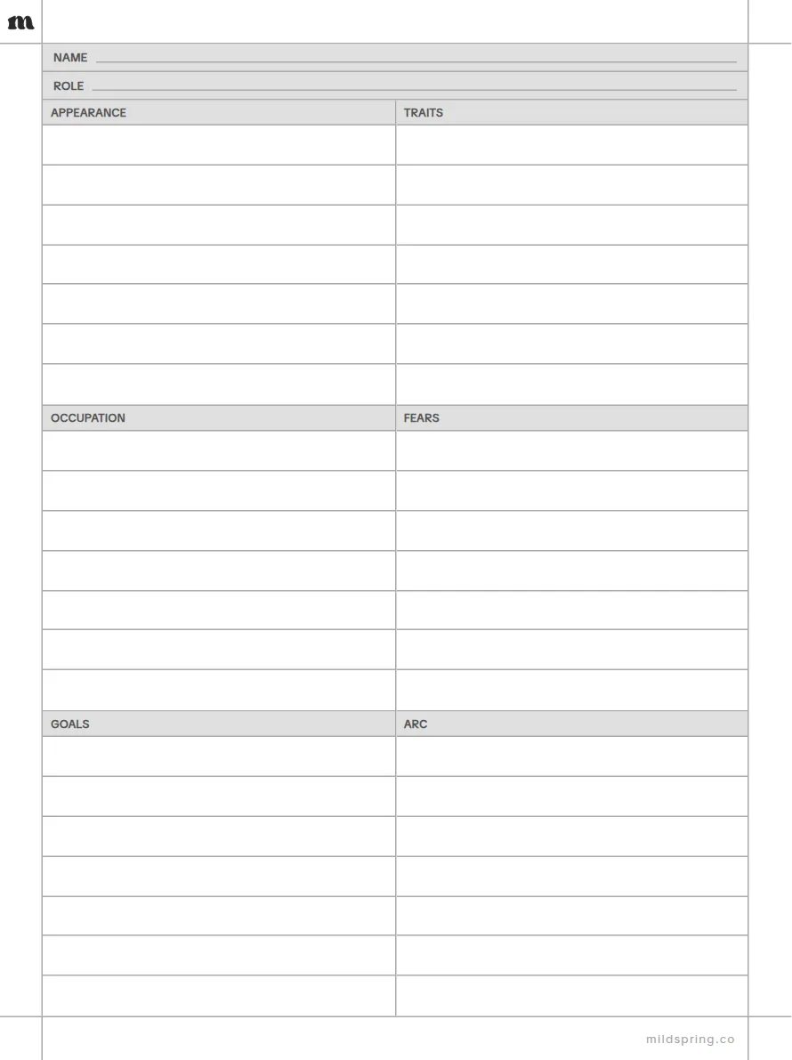 Character Profile template page preview