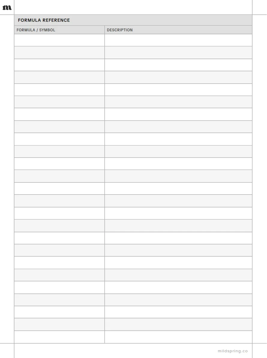 Formula Reference template page preview