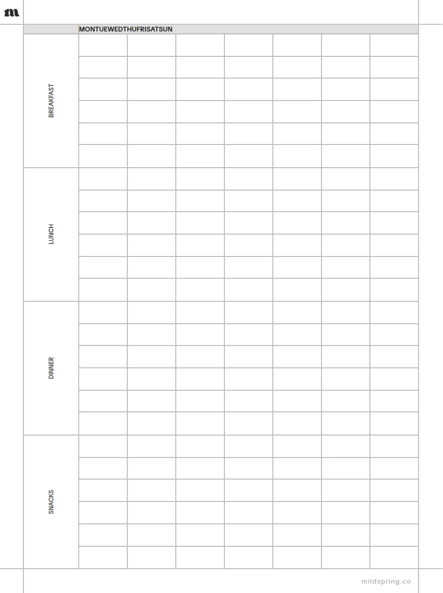 Meal Plan template page preview
