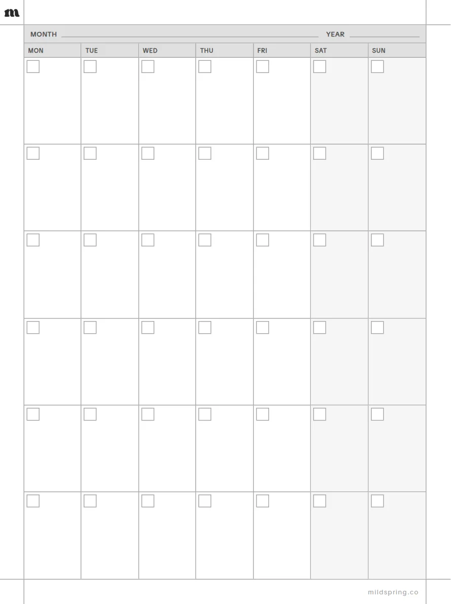 Monthly Calendar template page preview