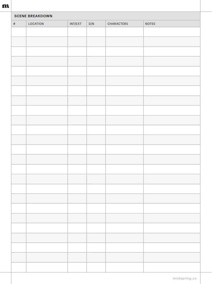 Scene Breakdown template page preview