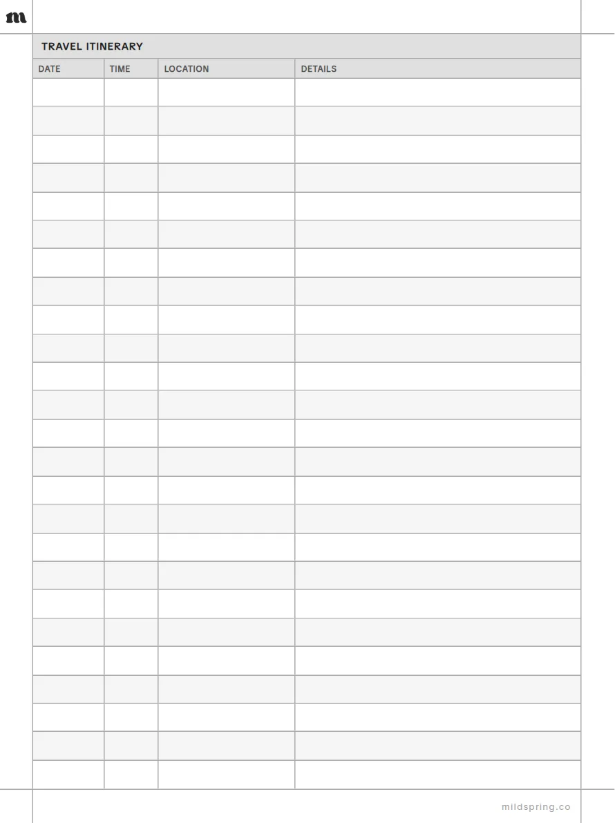 Travel Itinerary template page preview