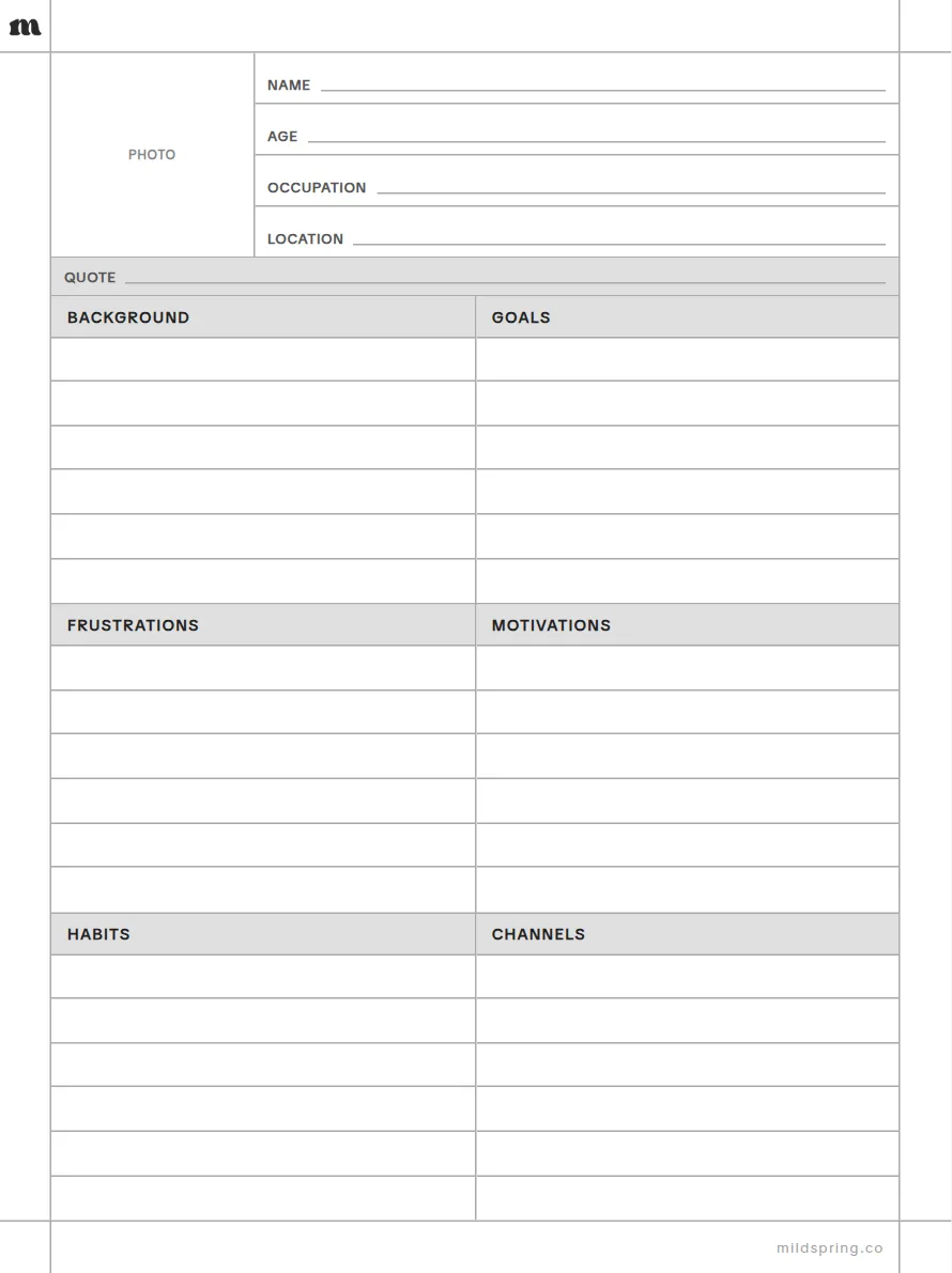 User Persona template page preview
